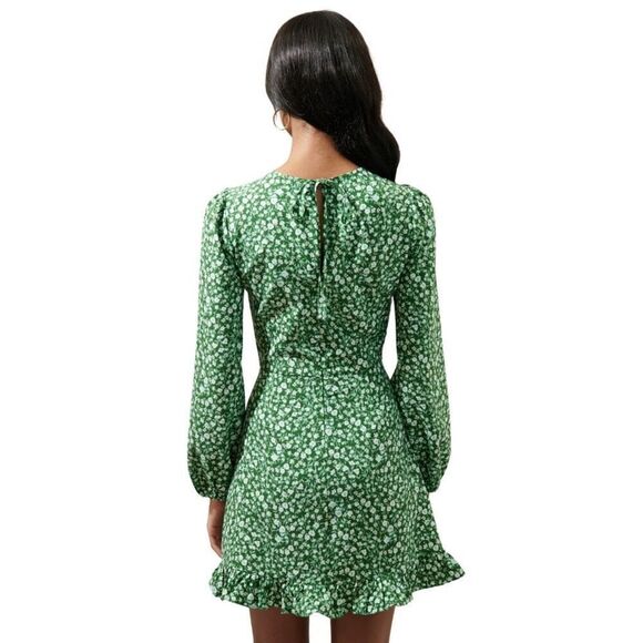 NEW Sugarlips Adieu Green Floral Ruffle Flounce Mini Dress - Picture 2 of 7